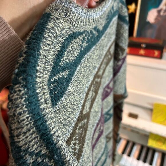 Vintage 90s Striped Knit Sweater in Gray and Purple M - Picture 10 of 16